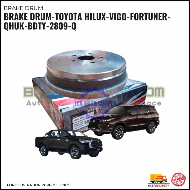 Toyota Hilux/Fortuner brake drum QHUK-BDTY-2809-Q with vehicle illustrations