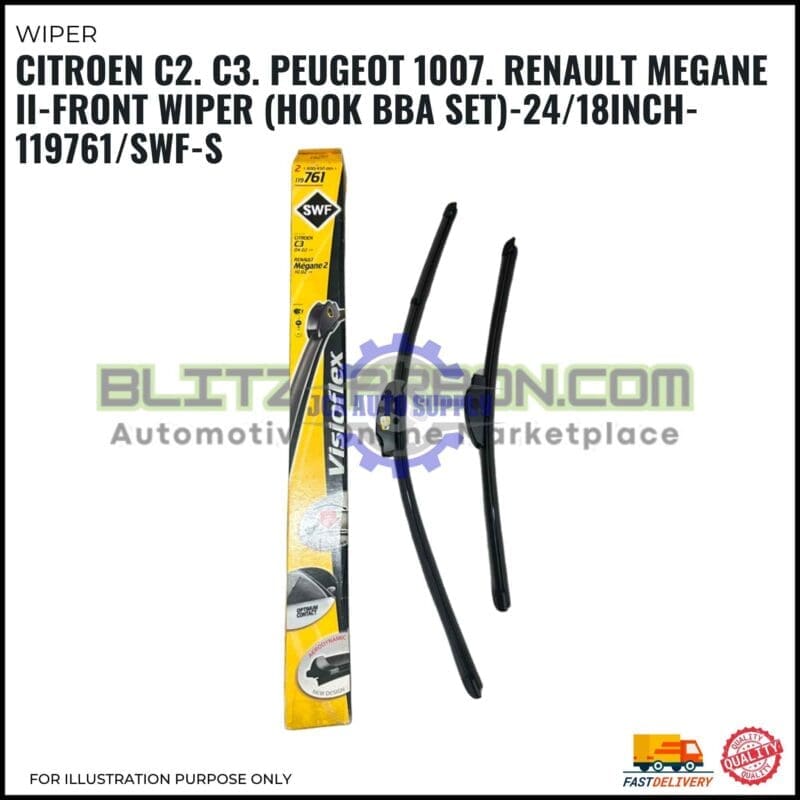 Front Wiper (Hook BBA Set)-Citroen C2. C3. Peugeot 1007. Renault Megane II-24/18 Inch-119761/SWF-S
