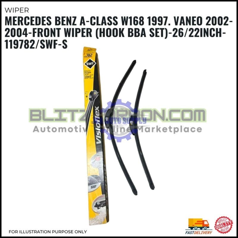 Front Wiper (Hook BBA Set)-Mercedes Benz A-Class W168 1997. Vaneo 2002-2004-26/22 Inch-119782/SWF-S