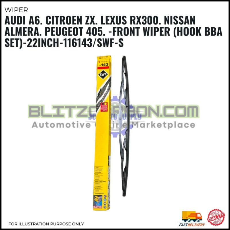 Front Wiper (Hook BA)-Audi A6. Citroen ZX. Lexus RX300. Nissan Almera. Peugeot 405-22 Inch-116143SWF-S