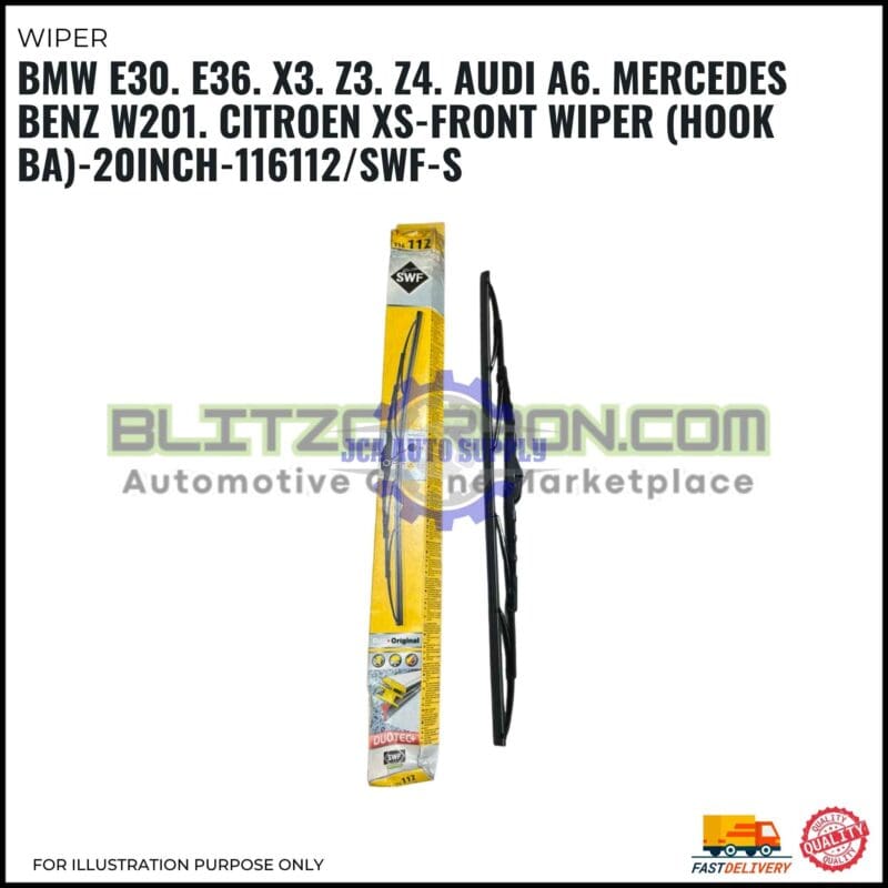 Front Wiper (Hook BA)-BMW E30. E36. X3. Z3. Z4. Audi A6. Mercedes Benz W201. Citroen XS-20 Inch-116112SWF-S