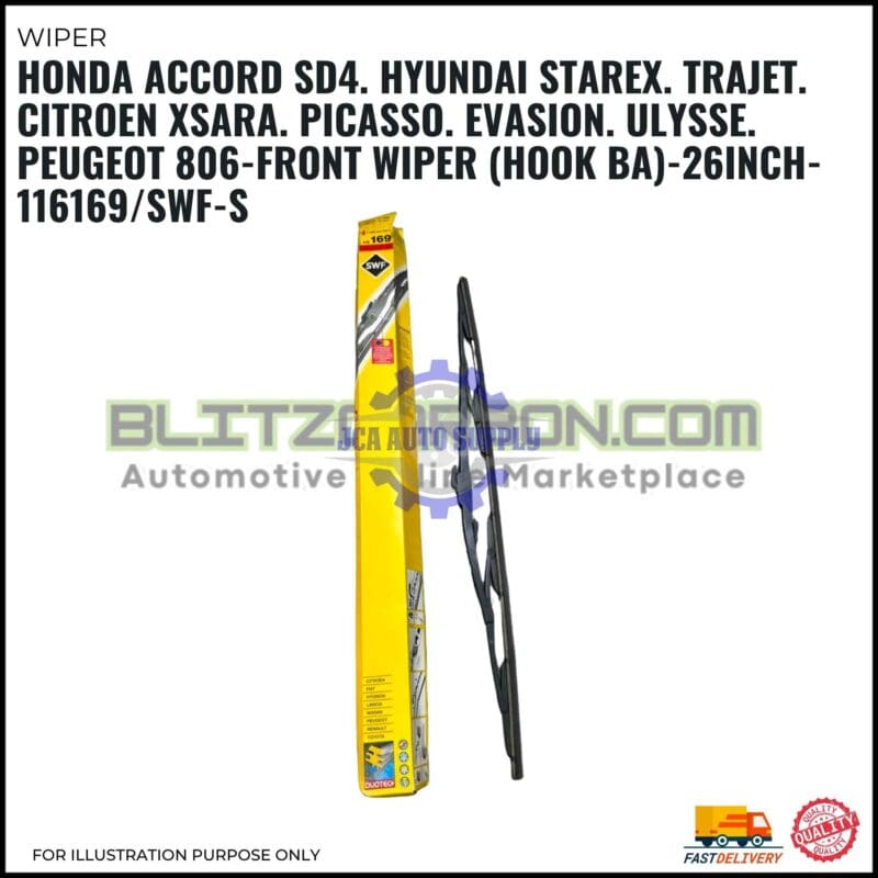 Front Wiper (Hook BA)-Honda Accord SD4. Hyundai Starex. Trajet. Citroen XSara. Picasso. Evasion. Fiat Ulysse. Peugeot 806-26 Inch-116169SWF-S