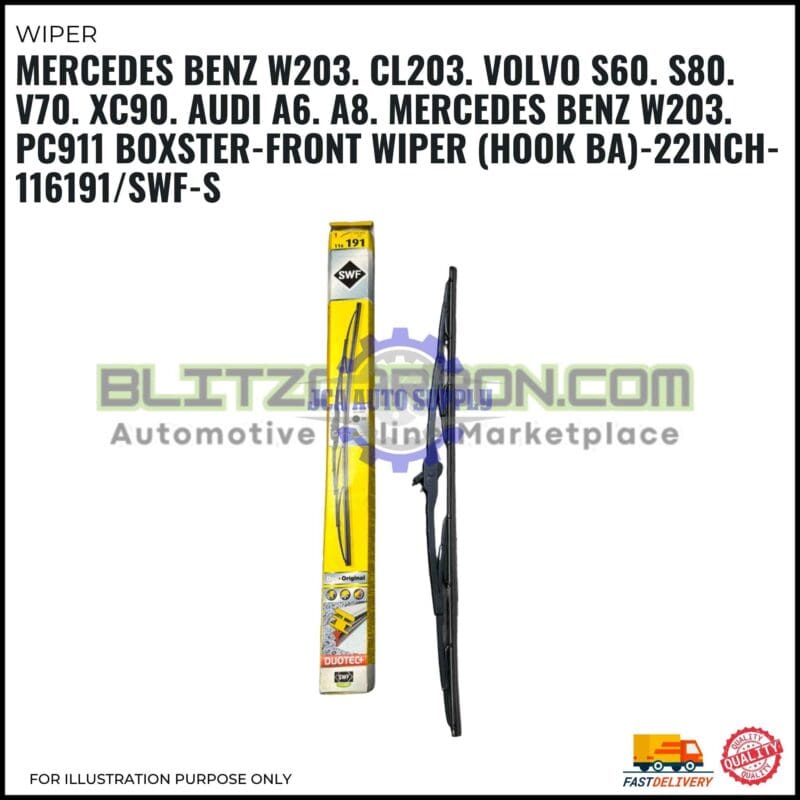 Front Wiper (Hook BA)-Mercedes Benz W203. CL203. Volvo S60. S80. V70. XC90. Audi A6. A8. Porsche 911. Boxster-22 Inch-116191SWF-S